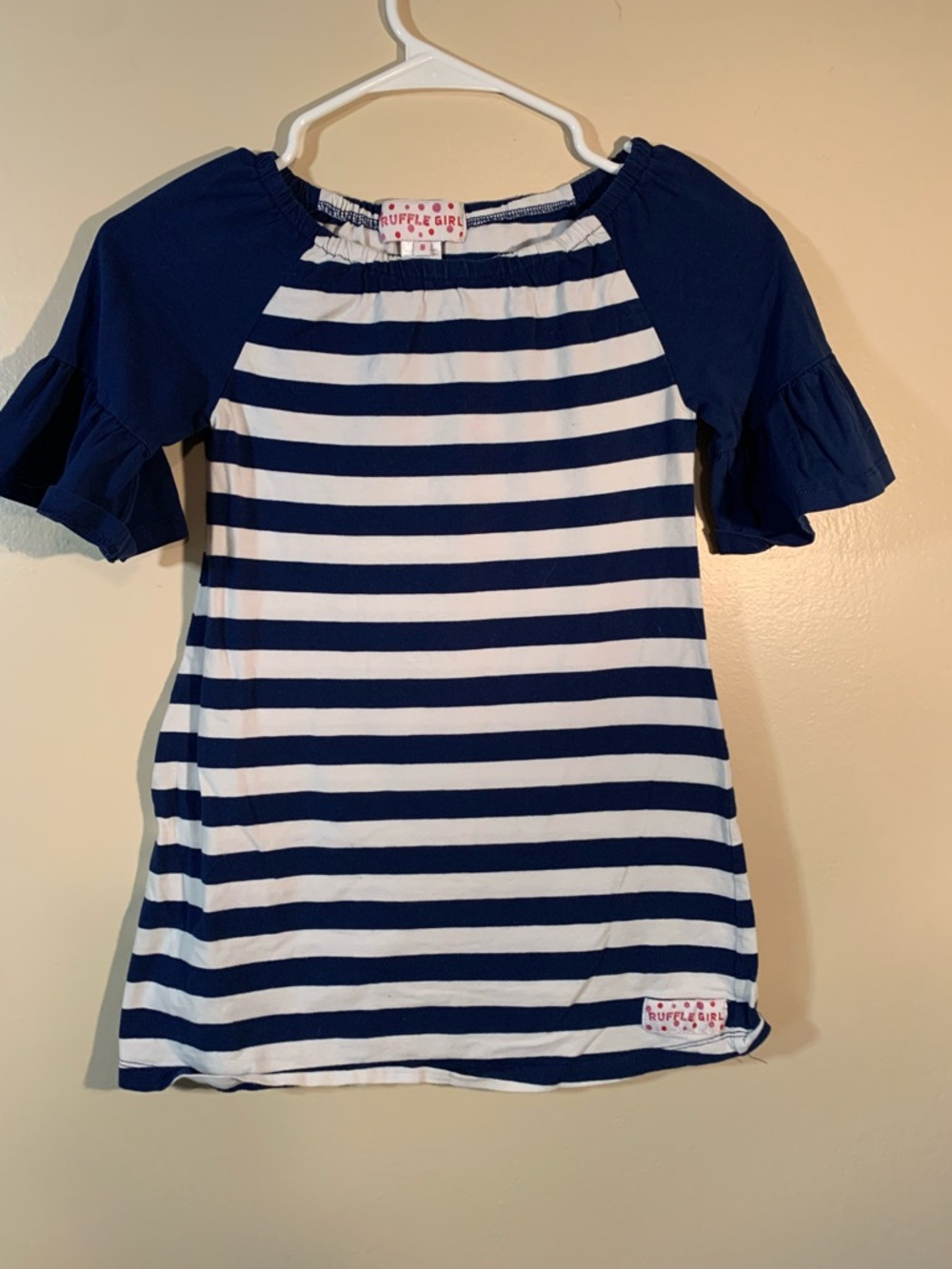 Navy & White Striped Ruffle-Sleeve Dress for Kids size 8 by Ruffle Girl